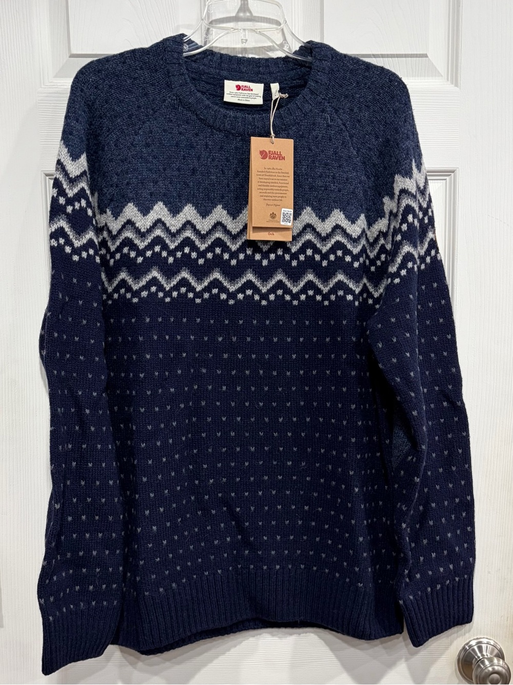 Fjallraven Men's Large Ovik Knit Sweater Navy Blue NWT Wool Crewneck Cabincore